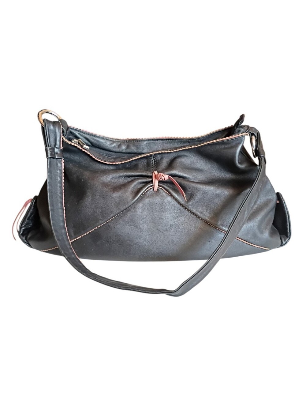 NWOT Marco Buggiani Leather Purse Black Burgundy Trim